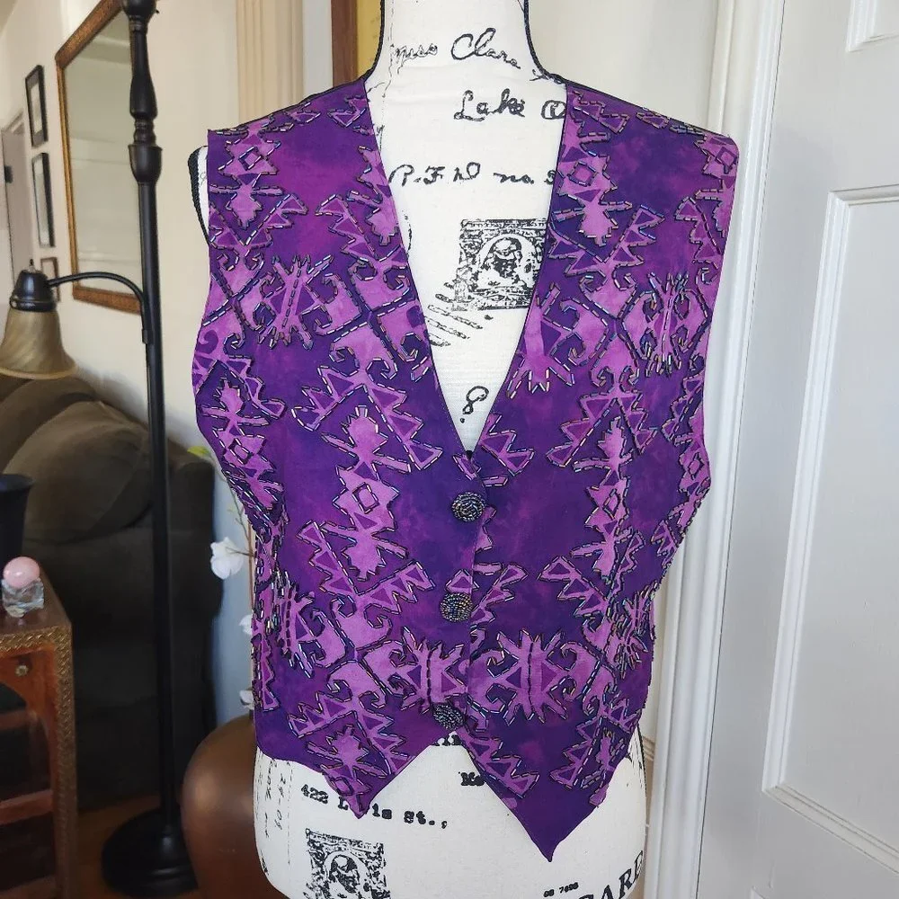 Purple Beaded Boho Vest Vintage Sz S/M